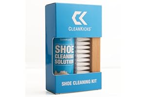 CleanKicks Shoe Cleaning Kit - Footwear Cleaner for Sneakers, Boots, Cleats, and Many Other Shoe Types - (4 Ounce Bottle and Brush). Packaging May Vary Between Green and Blue.