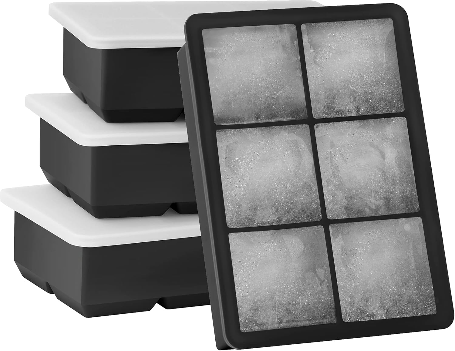 Kootek Ice Cube Trays 4 Pack - Silicone Ice Tray for Making 24 Pcs Large Ice Cubes, Easy Release Reusable Molds Maker with Removable Lids for Chilling Whiskey Wine Cocktail Beverages Juice (Black): Kitchen & Dining
