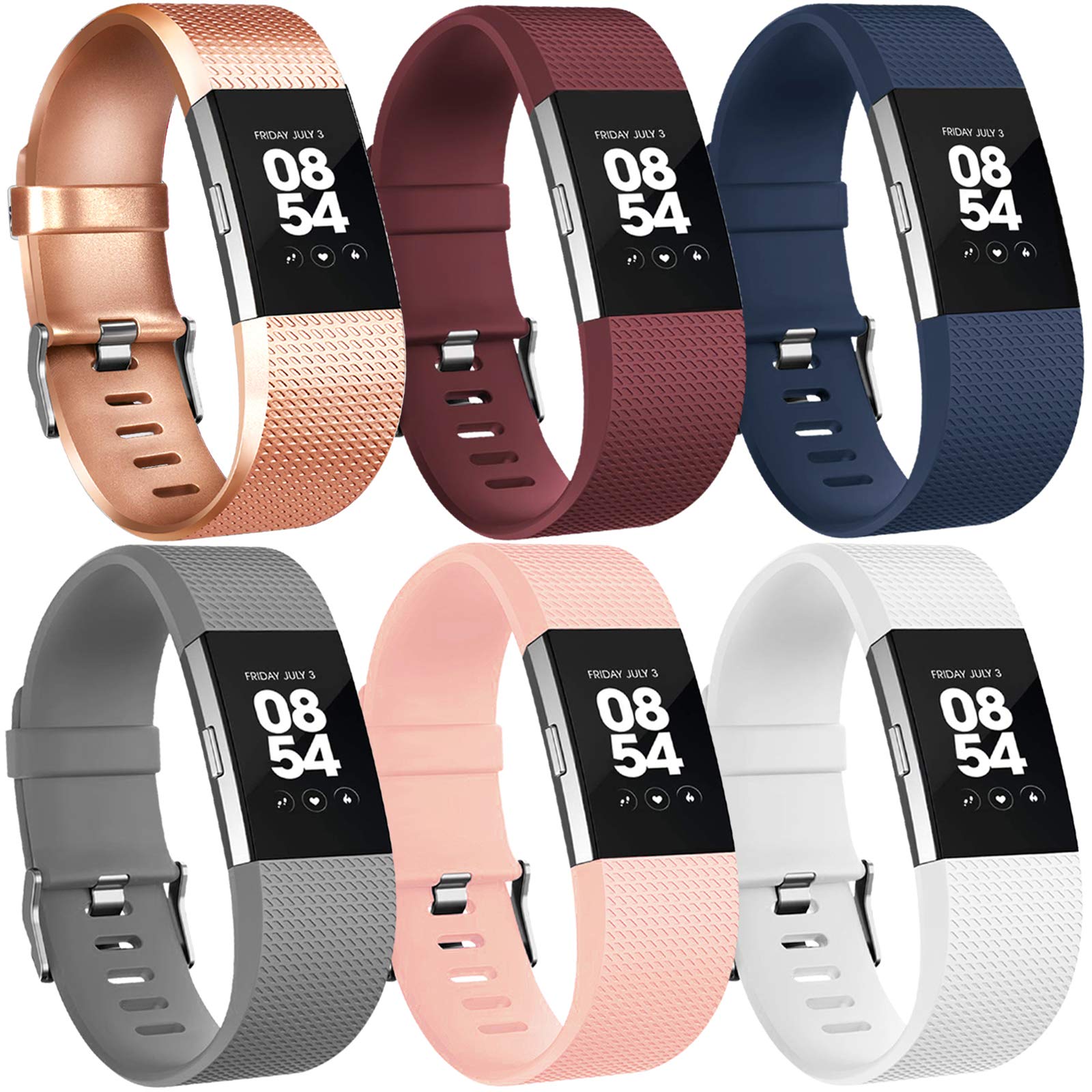 Vancle [6-Pack] Compatible for Fitbit Charge 2 Strap, Adjustable Replacement Strap with Aluminum Alloy Buckle for Fitbit Charge 2 (B, Large)