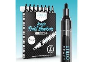 Utillo Craft (8-Pack) Black Paint Pens | Medium Tip Made in Japan | Bold Color+100% Coverage on Rock, Wood, Fabric, Glass, Pa