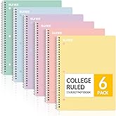 SUNEE Spiral Notebooks, 6 Pack, 1-Subject, College Ruled Paper, 8" x 10-1/2", 70 Sheets per Notebook, Assorted Pastel Colors Spiral Notebooks for School