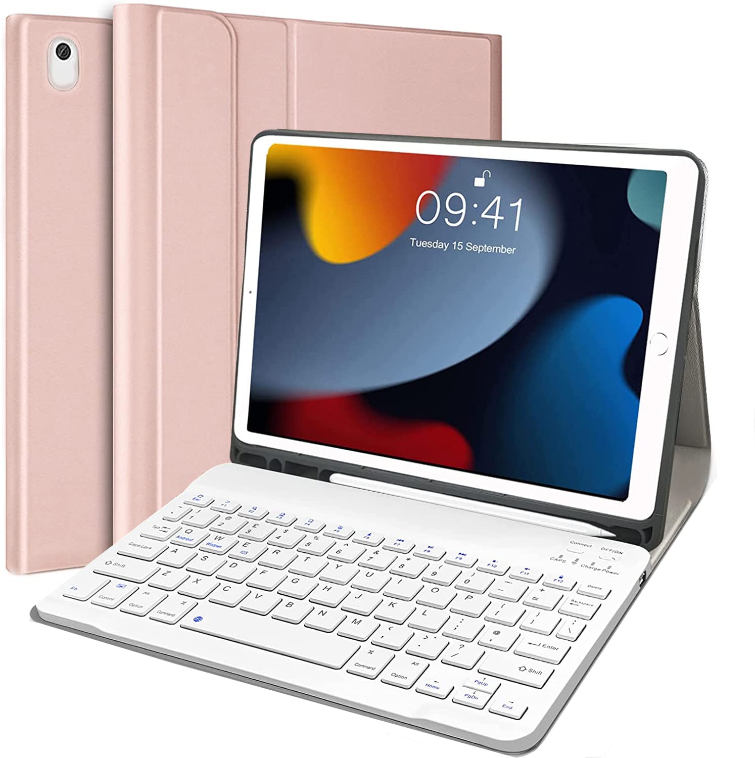 Lielax Keyboard Case for iPad 10.2 9th Generation 2021 /8th Gen 2020 /7th Gen 2019 /Air 3rd 2019 /iPad Pro 10.5 2017 - Slim Protective Case with Pencil Holder Wireless Detachable Keyboard -Rose gold