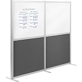 VIVO Dry Erase/Dark Gray Freestanding 76x66 inch Privacy Panel, PP-MWS63WB | Modular Wall System, 2 PET Panels, Modern Professional Office Cubicle Dividers, Whiteboard Privacy-Screen, Silver Frame