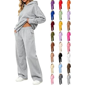 ZGTWHZY Womens Sweatsuits 2 Piece Set 2026 Fall Winter Long Sleeve Hoodie Loose Wide Leg Sweatpants Workout Travel Tracksuit