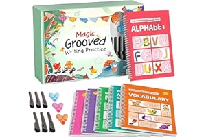 Kids Writing Practice Book | Reusable Grooved Copybook | with Pen Grips Handwriting Practice Book,for Kindergarten Tracing To