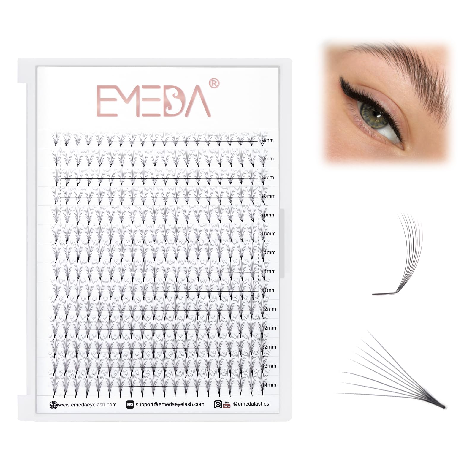 10D Volume Eyelash Extensions M Curl 0.05mm Mixed 8-14mm Eyeliner Effects Lash Extensions Cat Eye/Fox Eye Styling 10D M L+ Curl Russian Cluster Lash Extensions (10D 0.05-M curl-mix)