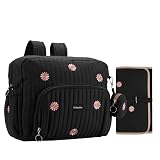 GOBABYMART Diaper Bag Backpack, Medium Maternity baby bag & Changing Pad, Insulated Pockets, Stroller Straps & Pacifier Case (Medium - Black Flowers)