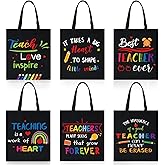 Photect 6 Pcs Christmas Teacher Appreciation Gift Bag 15.8 x 15'' Inspirational Canvas Grocery Tote Bag Presents for Xmas