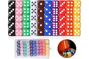 Quesuc 50Pcs 6 Sided Dices Dotted Dice Game Set with Velvet Bags Bar KTY Party Favor Assorted Color 16mm Mixed Color（Mixed Co