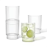 TOSSWARE RESERVE 12oz Fluted Tumbler SET OF 4, Premium Quality, Tritan Dishwasher Safe & Heat Resistant Unbreakable Plastic Ripple Glasses