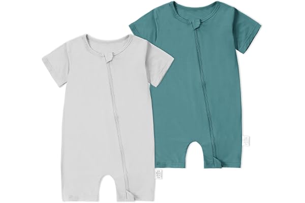 MICHLEY Babycostume Bamboo Short Sleeve Summer Clothes 2 Pack, Unisex Newborn Zipper Toddler Clothes for Girls and Boys