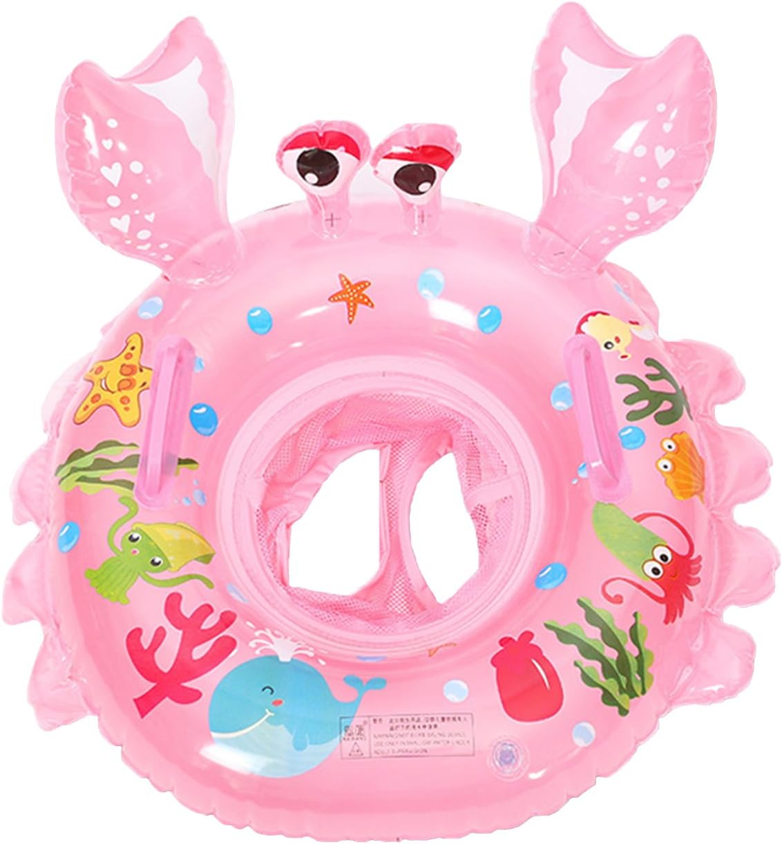 UCLEVER Inflatable Baby Pool Float Crab Swimming Ring with Handles for Ages 6-36 Months(Pink)