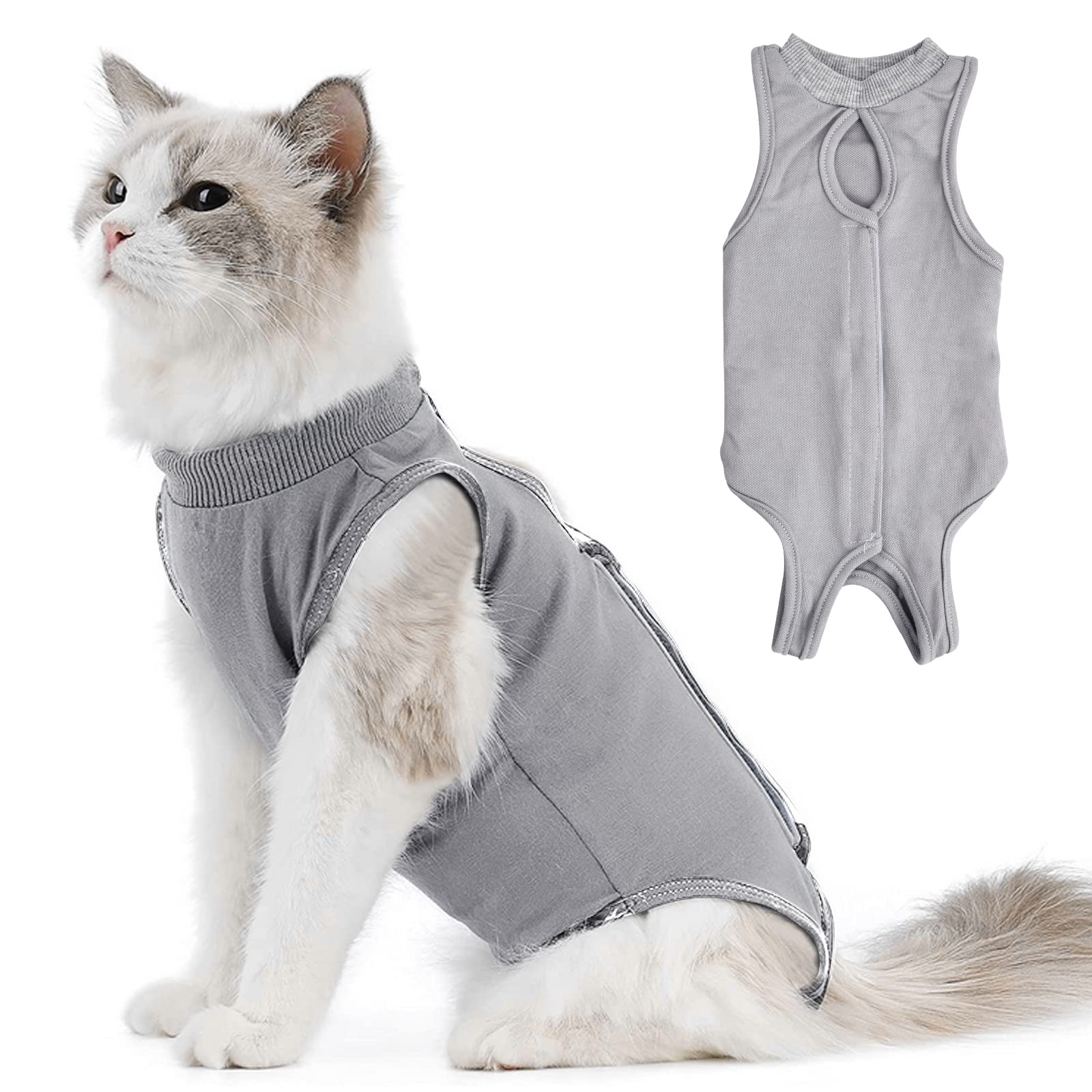 Elitecran Cat Surgery Recovery Suit, Kitten Onesie for Abdominal Wounds Spay After Surgery, Skin Diseases, After Surgey Wear Anti Licking, E-Collar Alternative Wear (L), Grey