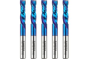 ZahyoX 1/4" Compression Router Bit, 5 Pack Set, Up Down Cut Spiral CNC Bit, Nano Coated Solid Carbide End Mill for Woodworking, 1/4" Shank x 1" Cut Length