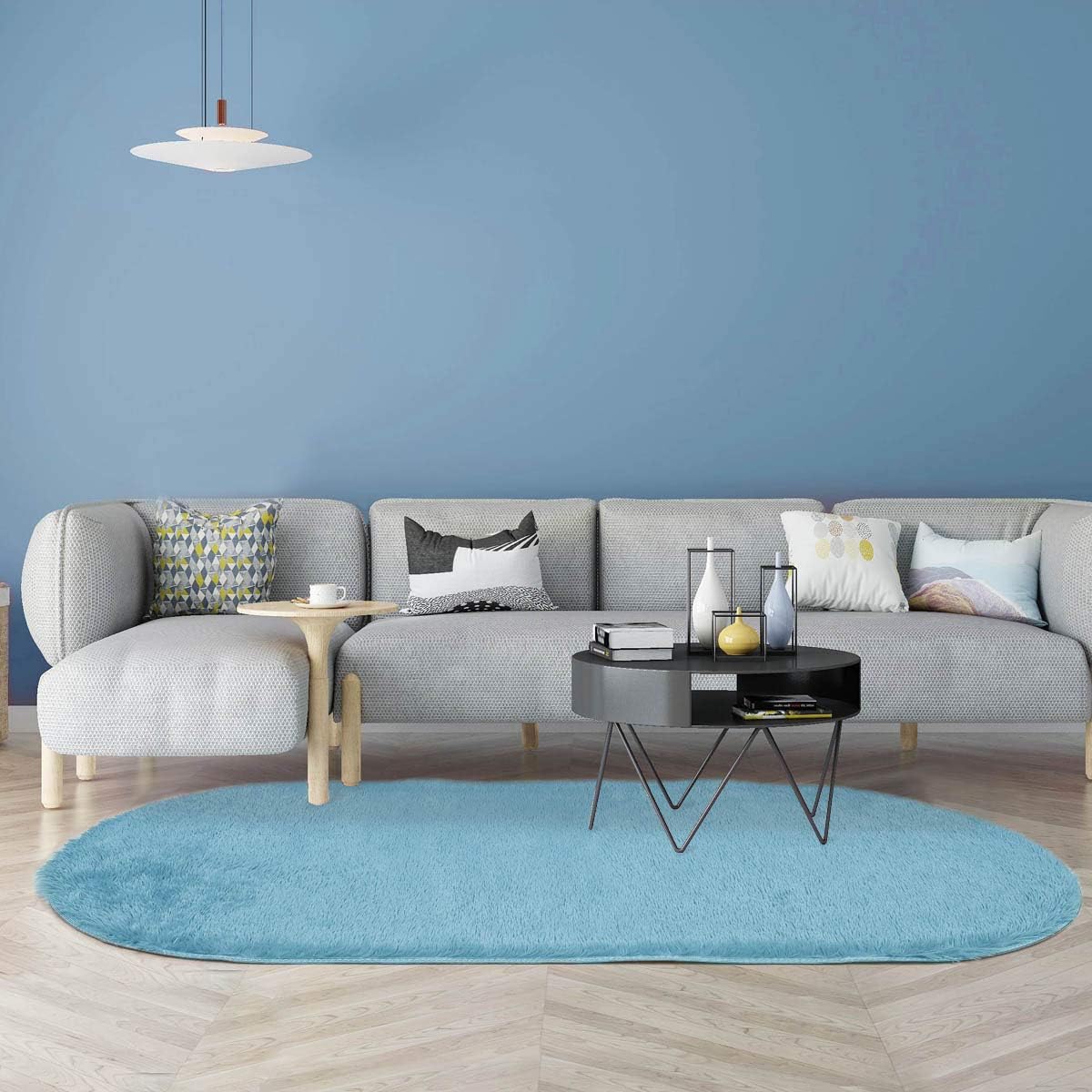 Aicehome Living Room Rug, 4 x 5.3 Feets Super Soft Bedside Girl Bedroom Rug Fluffy Carpet Shaggy Thickened Anti-Slip Bottom Area Rug (2.6 X 5.3 Feet, Blue)