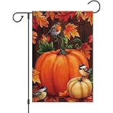 Louise Maelys Fall Garden Flag 12x18 Inch Double Sided Outside Flag Thanksgiving Pumpkin Birds Small Burlap Outdoor Yard Welcome Sign Autumn House Decoration