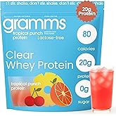 GRAMMS Clear Protein Powder, Tropical Punch | 20g Protein Grass-Fed Whey Isolate, Zero Sugar, Zero Lactose, Non-Bloating, Non-GMO, Protein for Women (18 Servings)