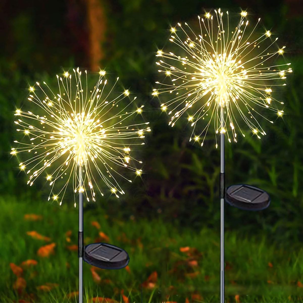 Redefun Solar Garden Lights 2 Pcs 120 LED Firework Lights SolarPowered, 8 Modes Outdoor Solar Firefly Light Waterproof Starburst Light for Lawn Backyard Party Wedding Decorations(Warm White — image 1