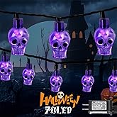 RECESKY 70 LED Skull String Lights - 22.6ft Plug in Halloween String Light for Outdoor and Indoor Decor - Spooky Lighting for Patio, House, Bedroom, Parlor, Halloween Party Decorations (Purple)