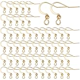 SUNNYCLUE 1 Box 100Pcs Real 18K Gold Plated French Earring Hooks Fish Hook Earrings Stainless Steel Ear Wires Ball Dot Earwires for Jewellery Making Women Adults DIY Dangle Earrings Crafts Supplies