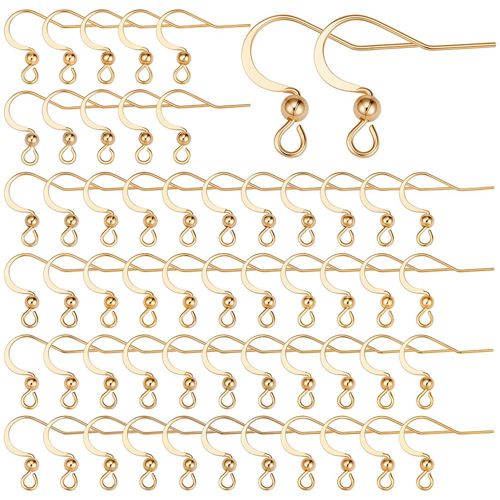 SUNNYCLUE 1 Box 100Pcs Real 18K Gold Plated French Earring Hooks Fish Hook Earrings Stainless Steel Ear Wires Ball Dot Earwires for jewellery Making Accessories Women Adults DIY Dangle Earrings Craft