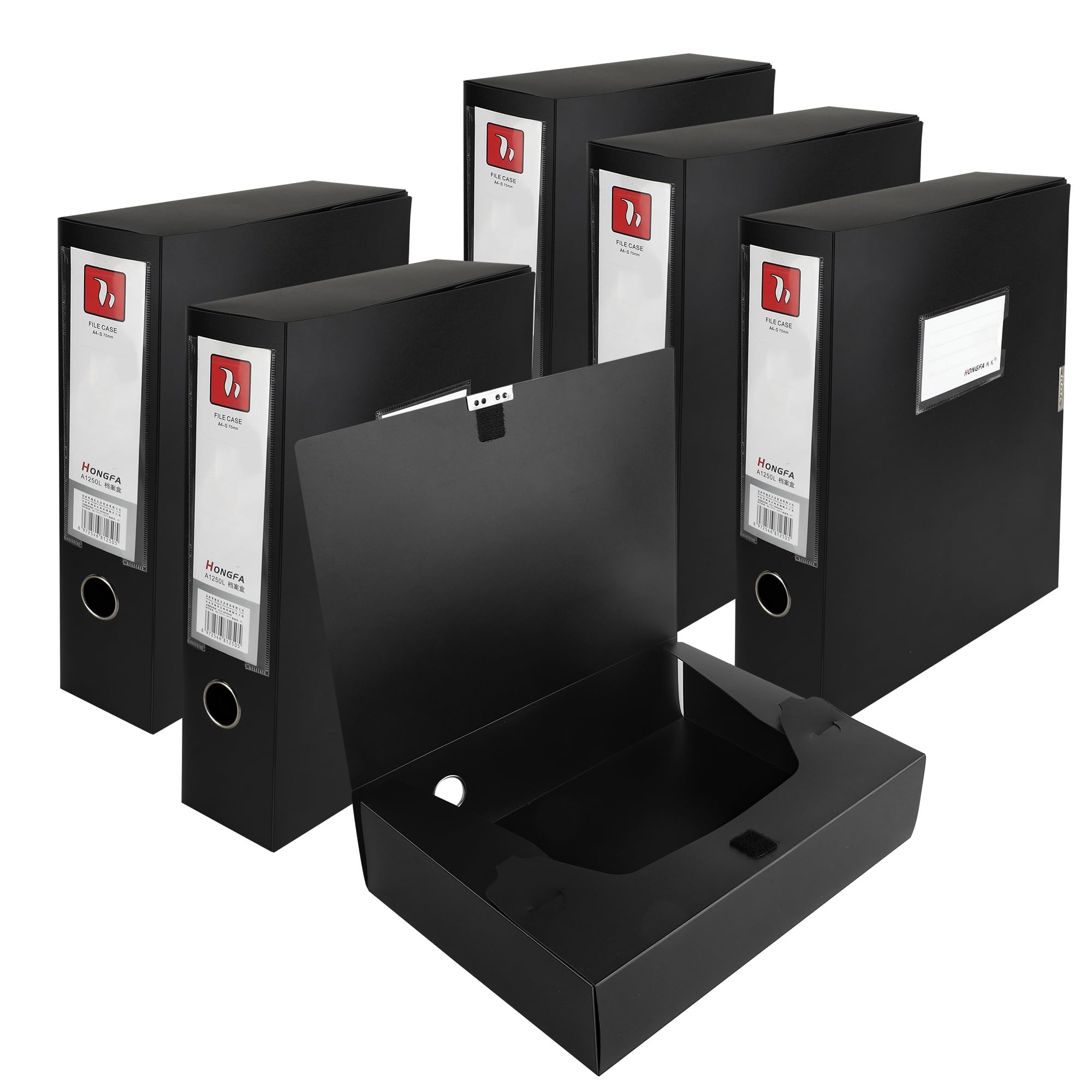 YKUKIZEE 6 Pack A4 Box Files Office Black, 75 mm Spine A4 Document Box Deep Foldable, Plastic Foolscap Filing Box for Paperwork Archive Home School