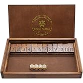 Juegoal Shut The Box Wooden Board Dice Game with 12 Numbers and Lid for Kids Adults Families, 2 Players and Up