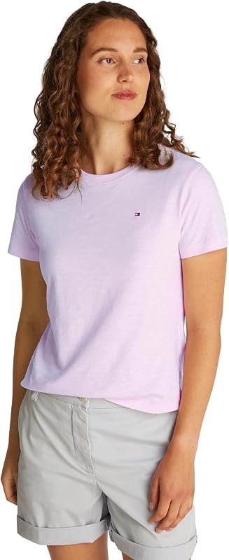 T-Shirt Manches Courtes Femme Slim avec Col Ras-du-Cou, Rose (Light Pink), S — photo 1 sur 6
