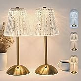 LCZYUYU 2 Pack Crystal Table Lamp, 5000mAh Rechargeable Battery Lamp with Touch Control, 3 Color Temperatures, Dimmable Brightness, Matte Aluminum Light for Bedroom/Bar/Kitchen/Outdoor, Home Décor