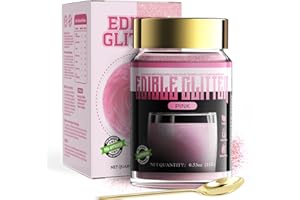 LOCDO Edible Glitter, Edible Luster Dust -100% Food Grade Brew Glitter for Drinks & Food & Cake No Taste or Texture, Vegan Allergen-Free (Pink, Large 15G)