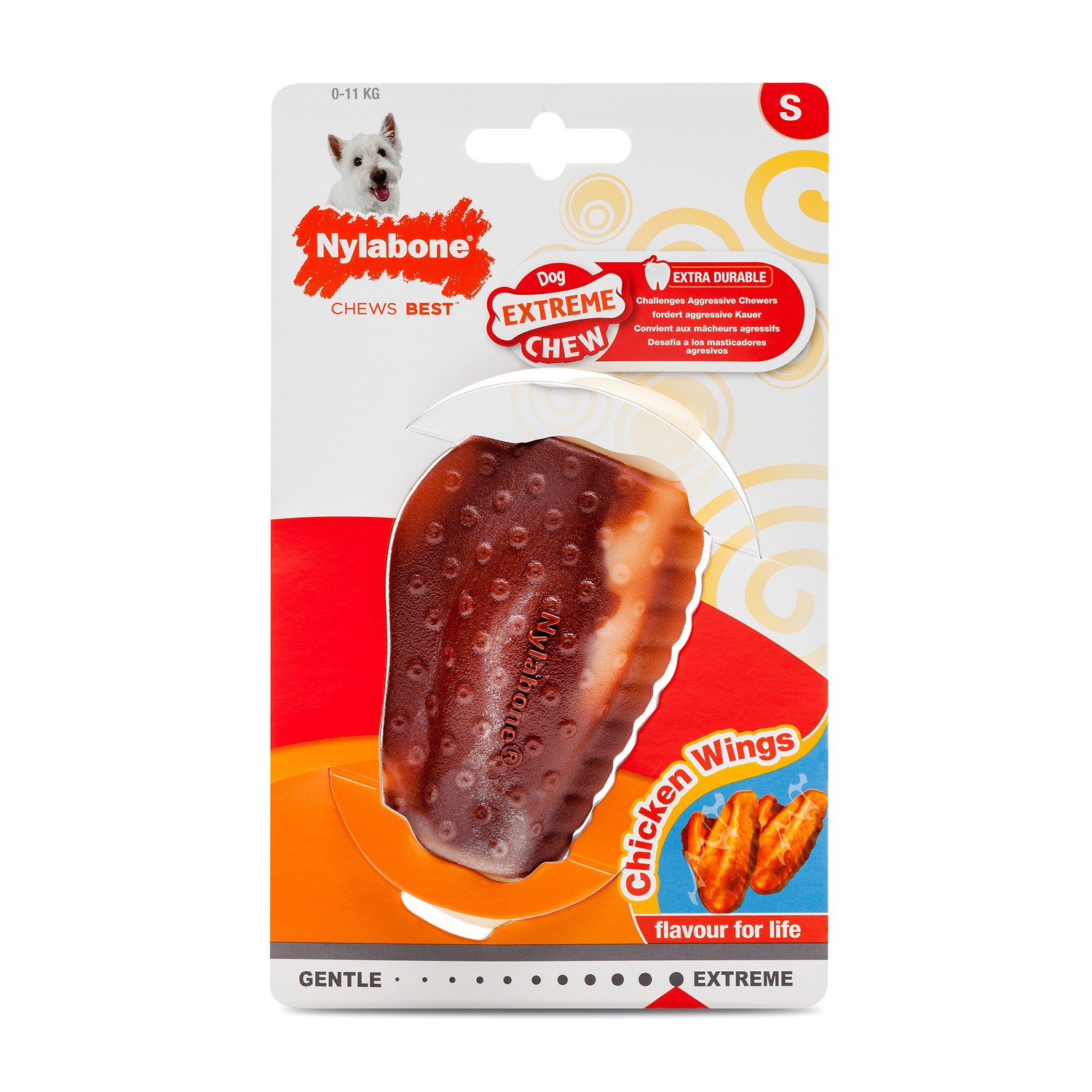 Nylabone Extreme Tough Dog Chew Toy Chicken Wing Alternative, Mess-Free, Chicken Flavour, Small, for Dogs Upto 11 kg