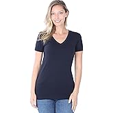 Zenana Basic Cotton V-Neck Short Sleeve Navy