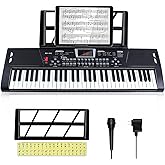 61 key piano keyboard - Electric Keyboard Piano with Microphone, Music Stand, Built-In Speakers - Portable Digital Piano for Beginners, Ideal Gift & Learning
