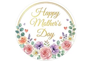 D4DREAM 72Pcs Mothers Day Stickers - 1.5'' Waterproof Pink Floral Happy Mother's Day Labels Stickers Gift Tags for Envelope S