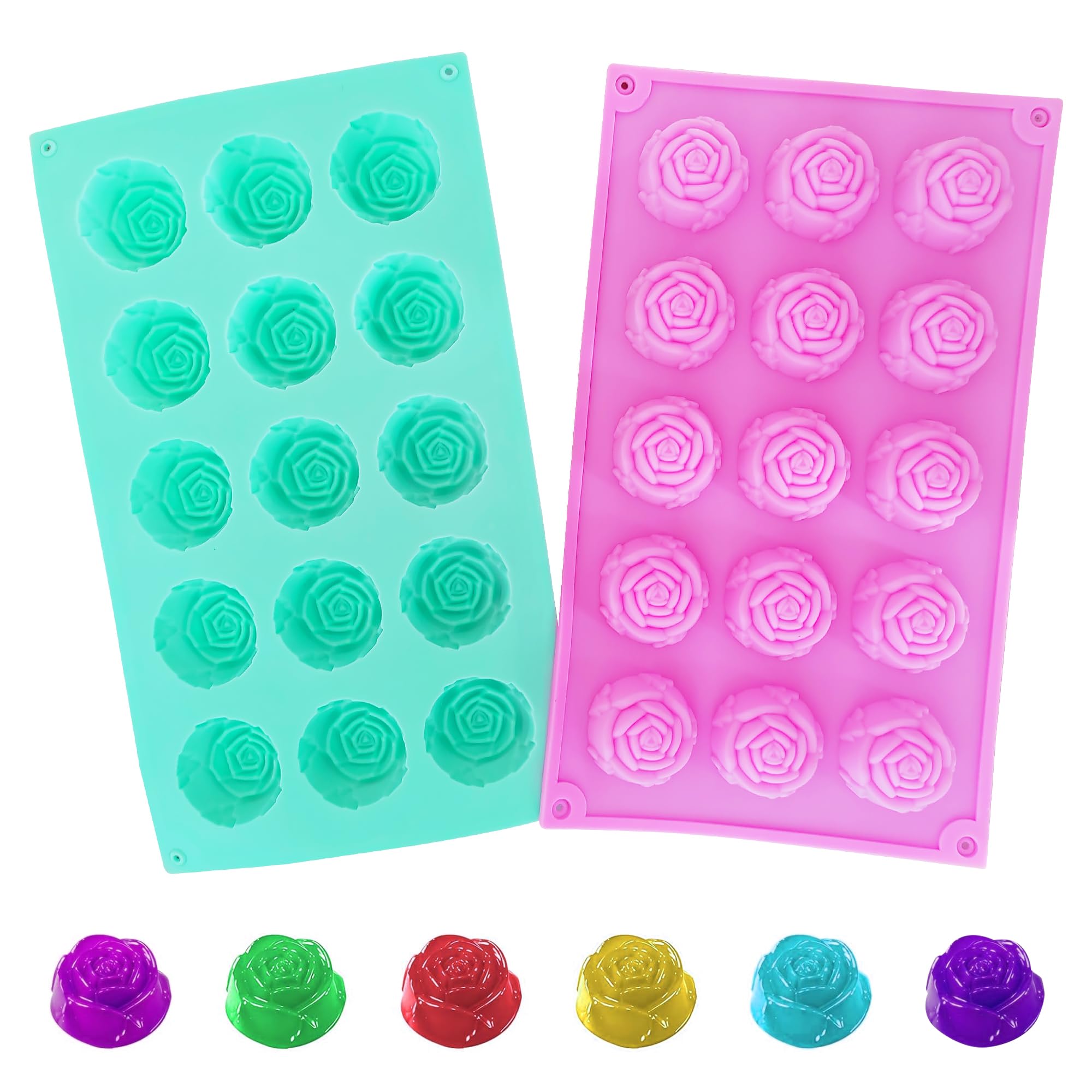 Photo 1 of 2 Pcs Rose Mold Silicone, Non-Stick Soap Molds, Reusable Heat-Resistant Flower Molds Silicone for Handmade Soap Making, Candy, Chocolate, Rose Ice Cube, Cake Decoration Jelly, Easy Release & Cleaning