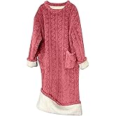 TANGNADE Winter Warm Fleece Nightgowns for Women Long Sleeve Full Length with Pockets Soft Flannel Pajama Night Dress