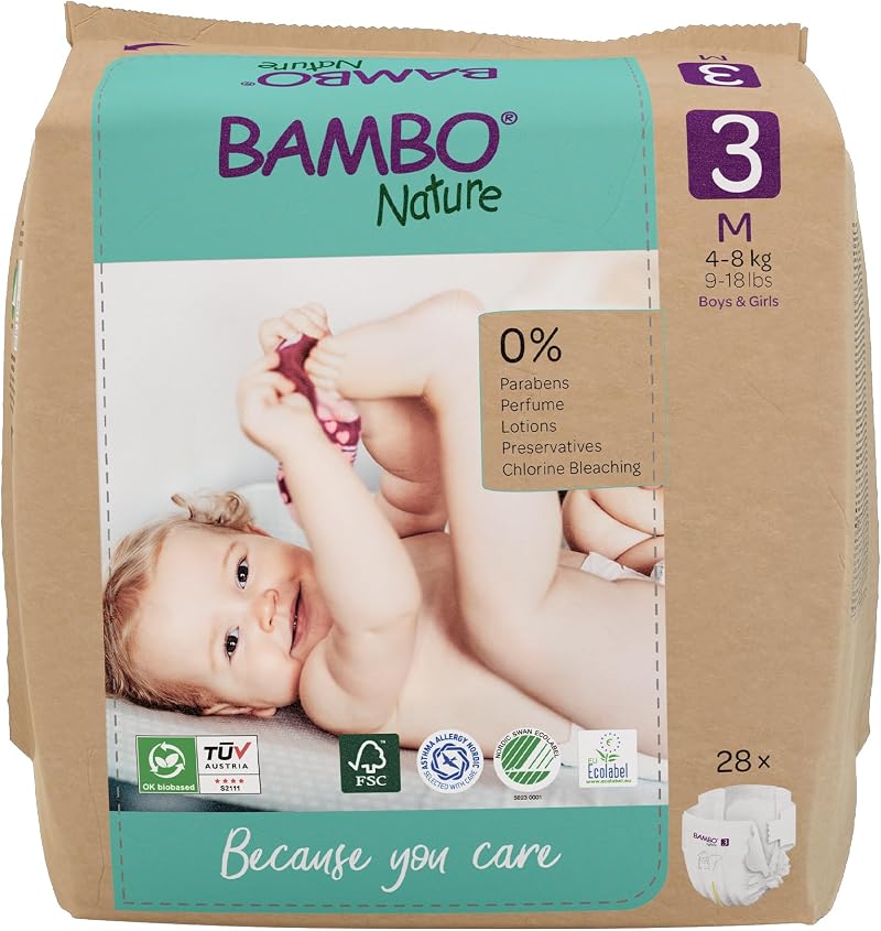 Bambo Nature Midi Nappies Size 3 9-18lb 28pk Eco-Labelled Nappies