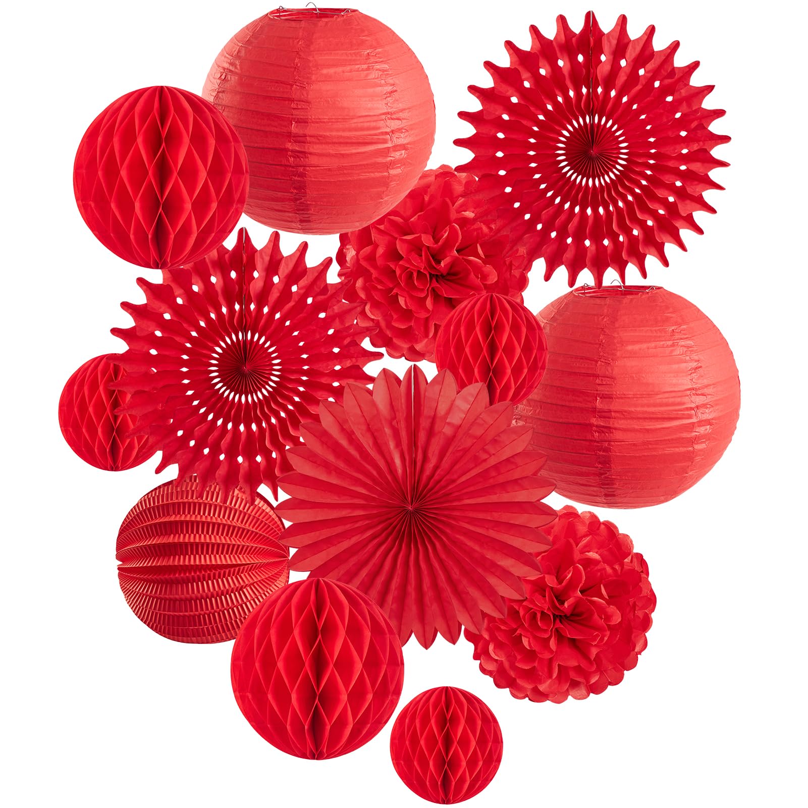 EASY JOY Red Paper Party Hanging Decorations Engagement Valentines Day Decoration Tissue Pom Poms Flowers Paper Lanterns Red Honeycomb Ball for Birthday Parties Weddings Baby Shower Festivals Decor — image 1