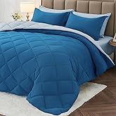 MUXHOMO 7 Pieces King Comforter Set, Reversible Bed in a Bag King Size, All Season Bedding Set with Comforter, Flat Sheet, Fitted Sheet, Pillowcases & Shams, Teal & Lake Blue