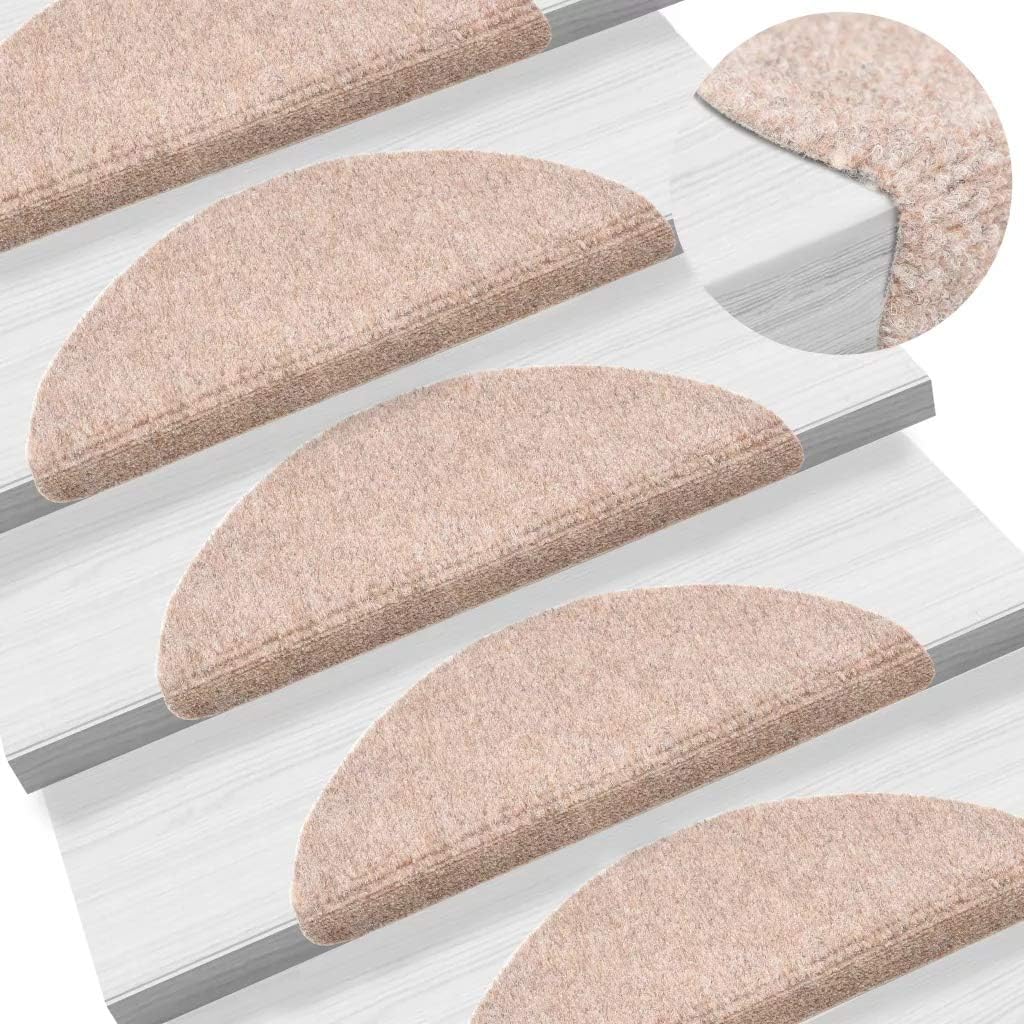 Wakects 15 pcs Stair Pads Set, Self-Adhesive Stair Mats Needle Punch Fabric, Mat for Stair Tread, Non Slip Adhesive Rug, Brown 54x16x4cm