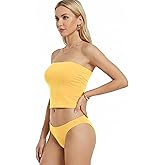 MixMatchy Women's Tube Top with Built-in Bra, Double Layered Strapless Bandeau Top, Y2K Side Ruched Casual Tops