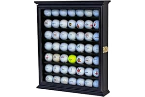 DisplayGifts 49 Golf Ball Display Case Cabinet Wall Rack Holder Solid Wood Frame with 98% UV Protection Lockable Real Glass Door, Great Golfer's Gift