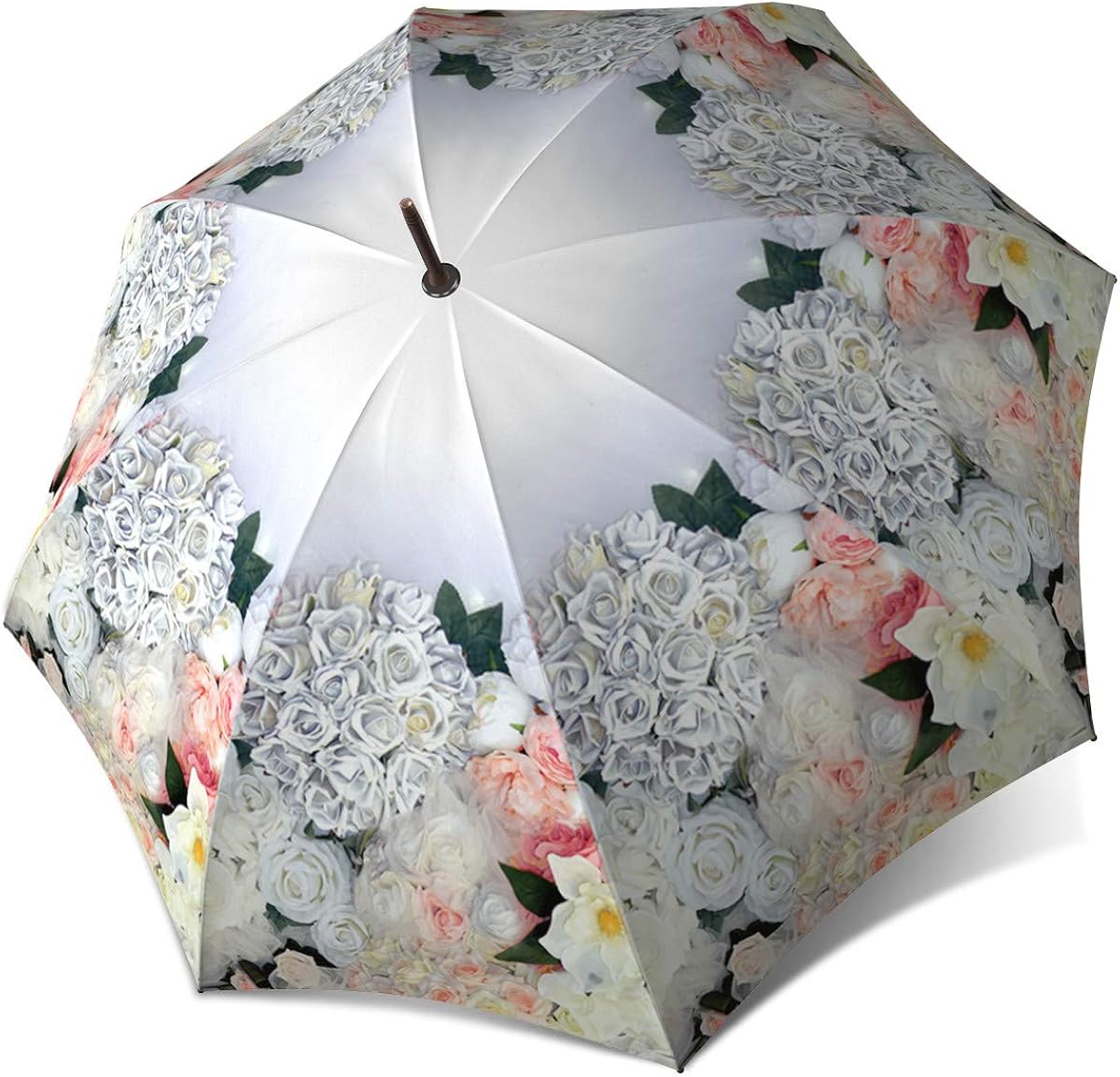 Large Umbrella Windproof - White Roses Umbrella Floral Design - Stick