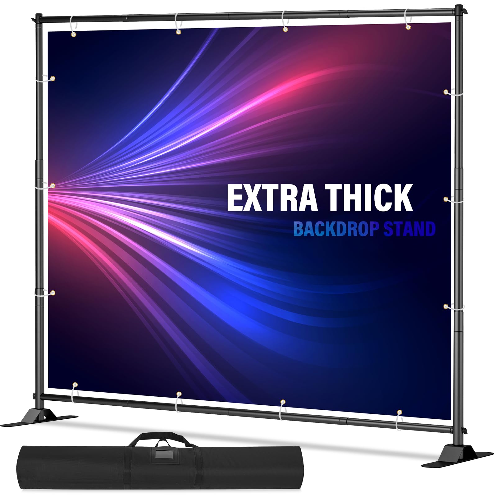 Photo 1 of 10 x 8 Backdrop Banner Stand with Extra Thick Tubing, Heavy Duty Adjustable Step and Repeat Stand for Photography, Portable Trade Show Banner Frame with Carring Bag