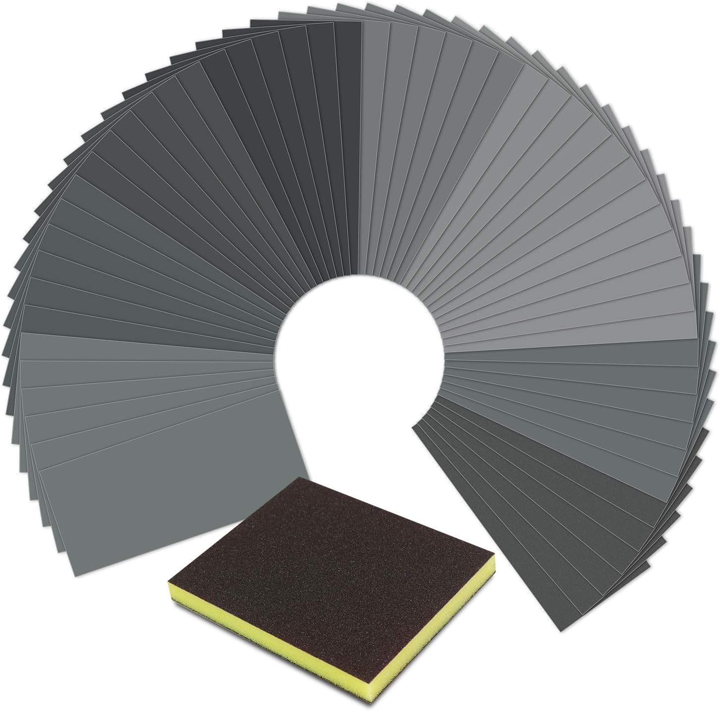 Sandpaper，Wet Dry Waterproof Sand Paper with Sanding Sponge, 90 Pcs 400