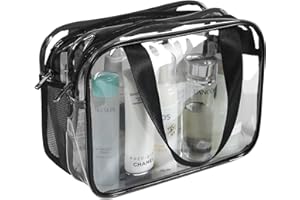 Auseibeely Clear Cosmetics Bag Toiletry Bag, Large Clear Travel Bag for Toiletries, Waterproof & Draining Transparent Makeup Bag Tote Bag, Carry On Airport Airline Compliant Bag for Men Women
