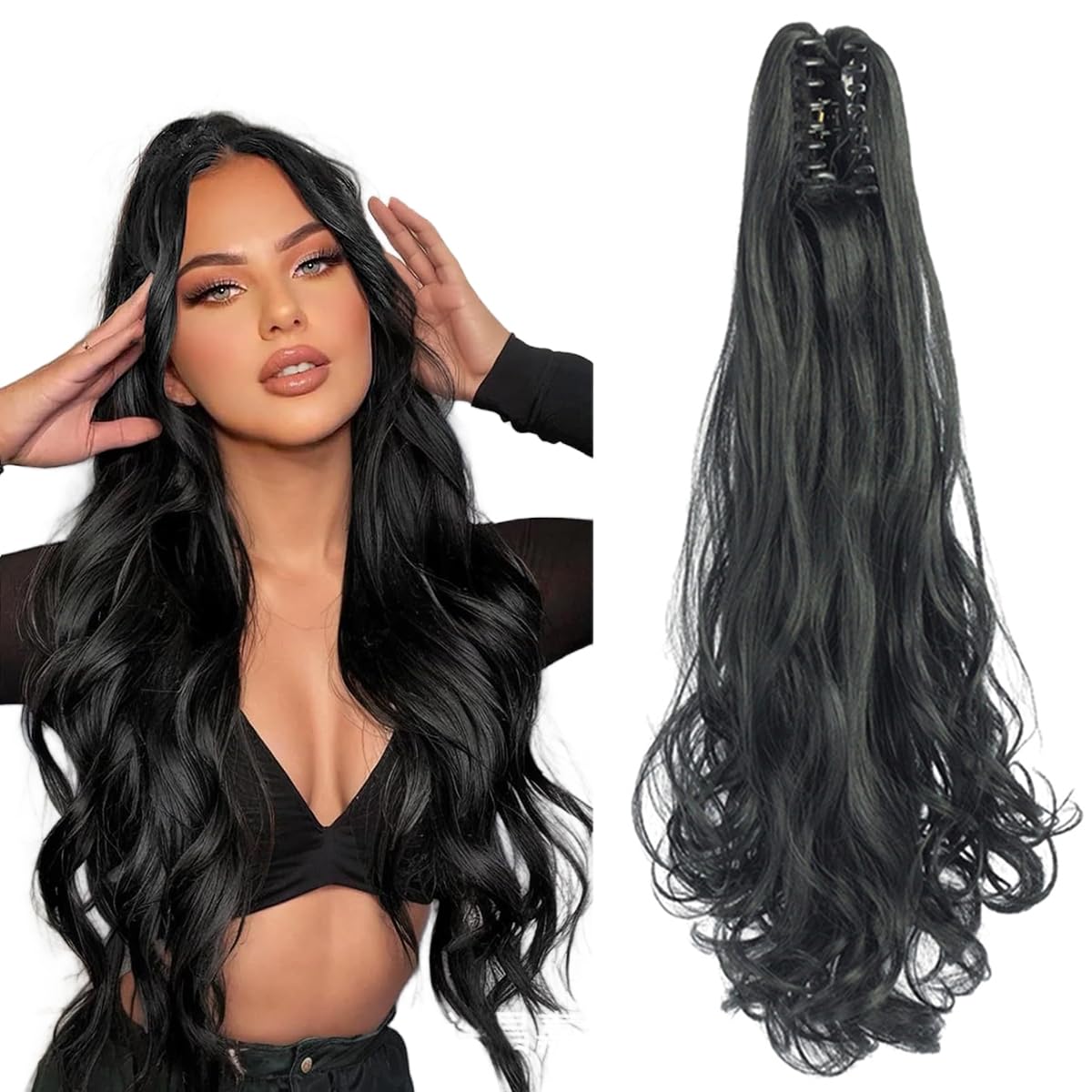 prinfantasy Hair Extensions Clip in Ponytail Claw on Curly Wavy Pony Tail High Heat Synthetic Hairpieces for Women Curly 22 Inch Hairpiece,GBMW001 โ image 1
