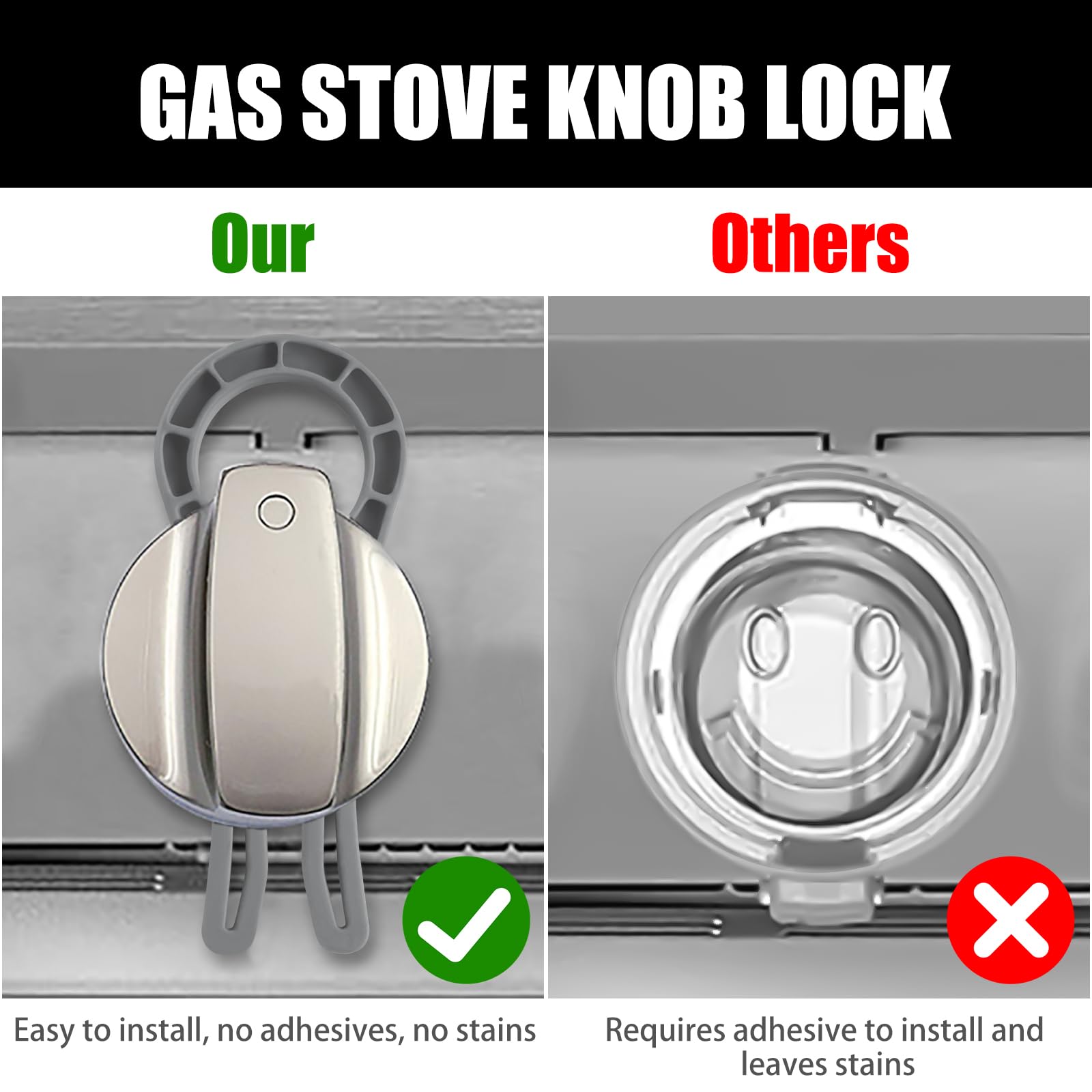 Stove Knob Safety Locks – Gas Stove Oven Knob Safety Covers –Child and Pets Proofing Locks (5 Pack) Grey