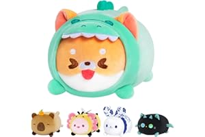Mewaii Cute Dog Plush Pillow, Kawaii Plushies Shiba Inu Stuffed Toy, Shiba Inu Plushies with Dinosaur Outfit Costume, Soft Squishy Gifts for Kids & Girls (8 Inch)