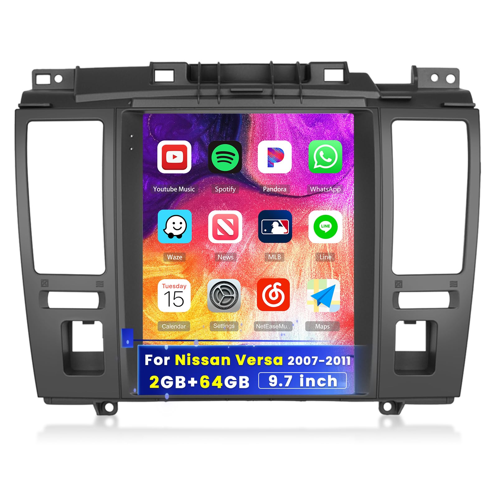 Photo 1 of ?2+64GB? for Nissan Versa 2007-2011 Android Car Stereo with Wireless Carplay Android Auto, 9'' Touch Screen Car Radio GPS WiFi, Bluetooth SWC Mic Backup Camera Mirror Link